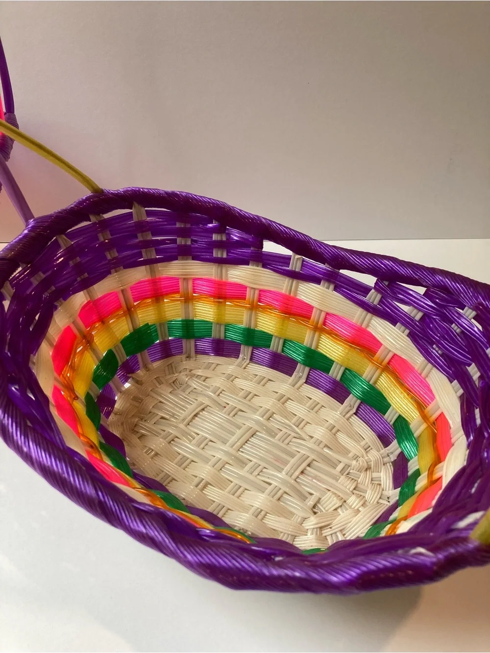Vintage Easter Basket Set of 2 Pastel Plastic Vinyl Woven Ribbon 80s 90s Y2K VTG